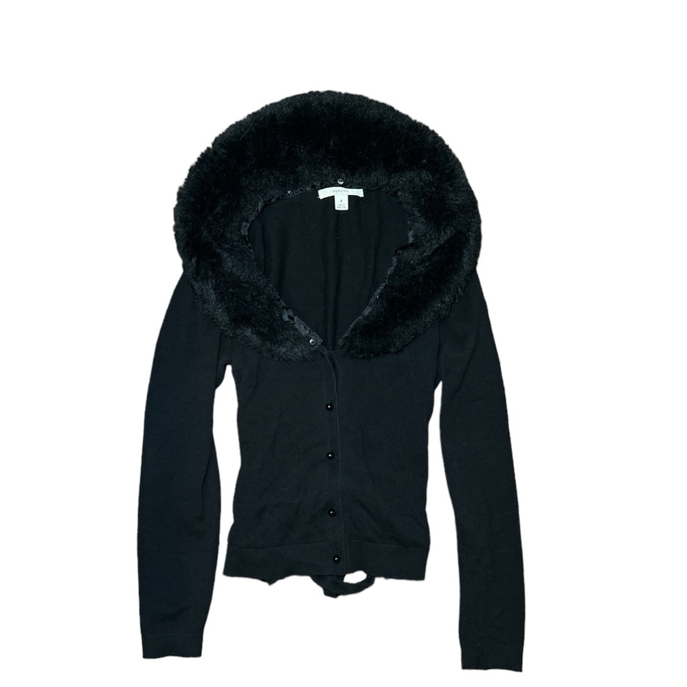 Cardigan with faux fur collar